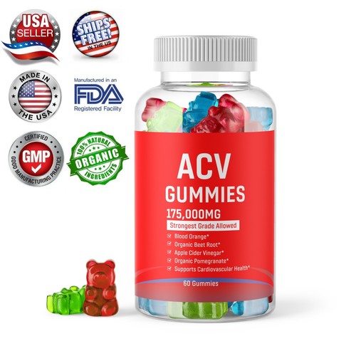 Apple Cider Vinegar Slimming Gummies 175,000mg ACV Weight Loss 60 Gummy USA