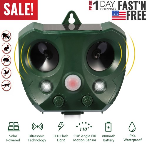 Upgraded Solar Ultrasonic Animal Repellent Dog Cat Skunk Deer Raccoon For Garden