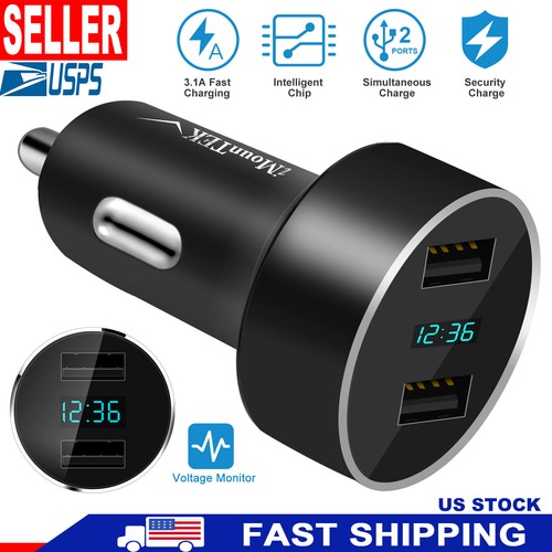 5V 3.1A 2 Port USB Car Charger Dual LCD Display Cigarette Socket Adapter 12-24V
