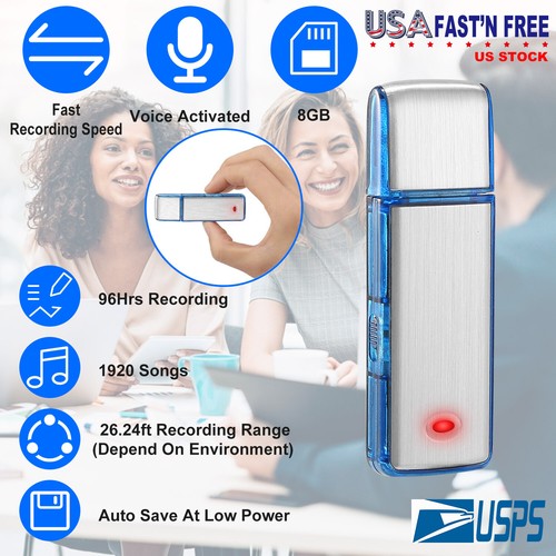 2in1 Mini Voice Activated 8GB Digital Sound Audio Recorder USB Flash Drive Disk