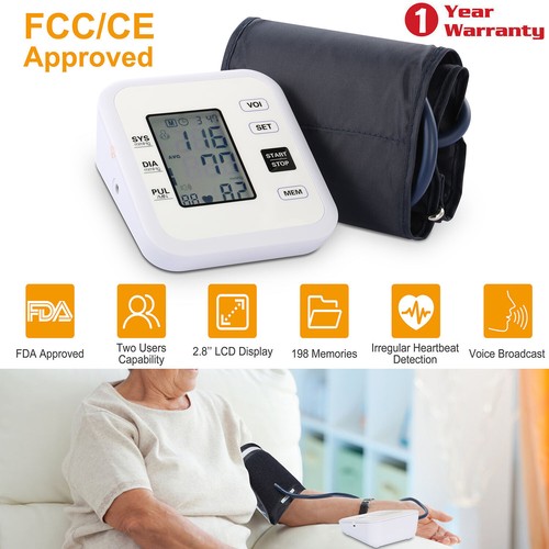 Automatic Upper Arm Blood Pressure Monitor Home 2.8" LCD Pulse Voice Broadcast
