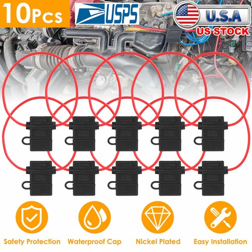 10Pack 16 Gauge ATC/ATO Auto Car Van In-Line Fuse Holder for Blade Fuses Holder