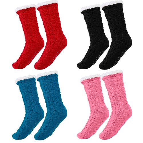 Womens Fluffy Winter Warm Slipper Socks Fleece Lined Bed Sock Non-Skid 5.5-8.5