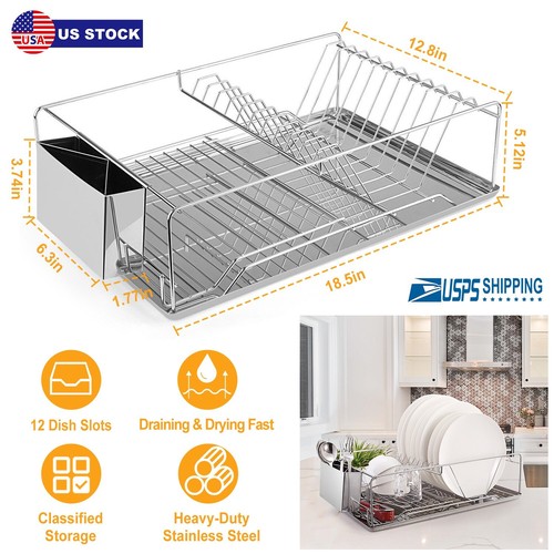 Stainless Steel Kitchen Dish Rack Bowl Drying Utensil Holder Drainer Organizer