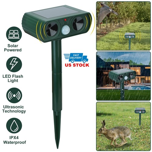 Solar Ultrasonic Animal Repeller Cat Dog Skunk Deer Raccoon Repellent for Garden