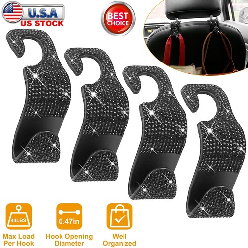 4Pcs Car Headrest Hooks Bling Back Seat Organizer Hanger Holder For Bag Cloth US
