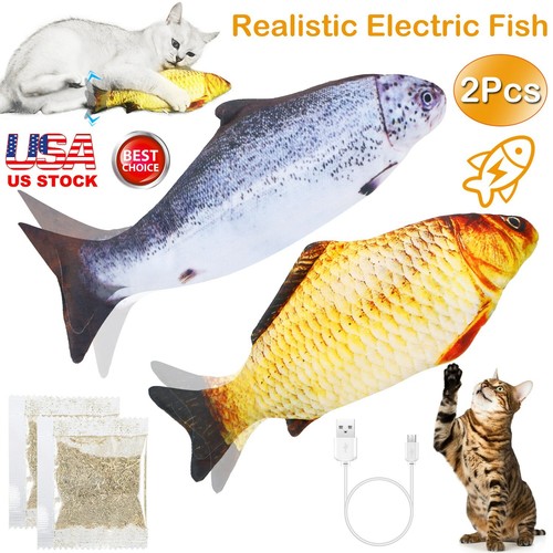 2 Pack Cat Interactive Toys Fish Swing Electric Realistic Flopping Catnip Toy US