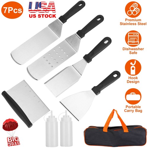 7PCS Griddle Utensil Tool Set BBQ Flat Top Grill Accessories Spatula Scraper Kit