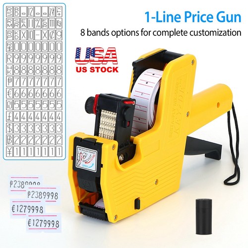 Price Tag Gun MX-5500 8 Digits EOS +5000 White w/ Red Lines Labels Sticker+1 Ink