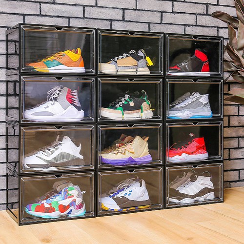 6 Pcs Magnetic Shoe Storage Box Stackable Sneaker Case Shoes Organizer Container