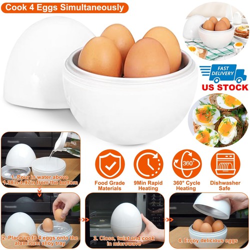 4-Egg Microwave Egg Cooker Egg Pot Steamer Hardboiled Eggs Maker Dishwasher Safe