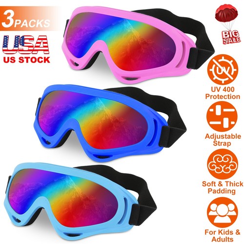 3 Pairs Snow Goggles Sports Ski Skate Protective Glasses Eyewear for Kids Adults