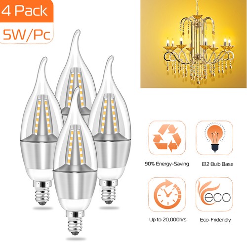 4pcs E12 LED Chandelier Bulbs 5W 3000K 600 LM 50W Equivalent Non-Dimmable Lamp