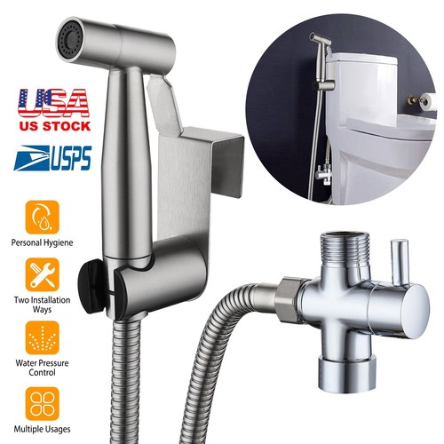 Hand Held Toilet Bidet Sprayer Bathroom Shower Kit w/ T-valve for Water Control