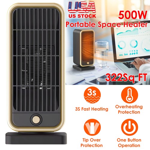 500W Portable Electric Space Heater Overheat Protection Ceramic Heater for Home