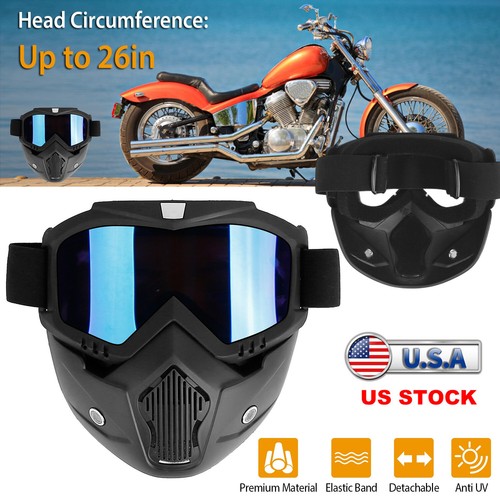 Motorcycle Goggles Removable Face Mask UV Protective Eyewear Glasses Anti-wind
