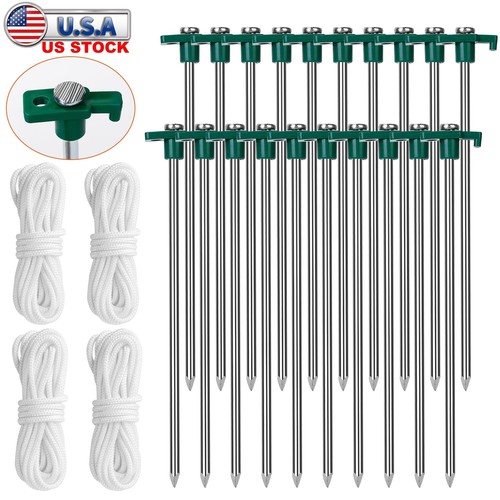 20 PCS Steel Tent Pegs Stakes Heavy Duty Nails Spike for Camping Tent w/ Ropes