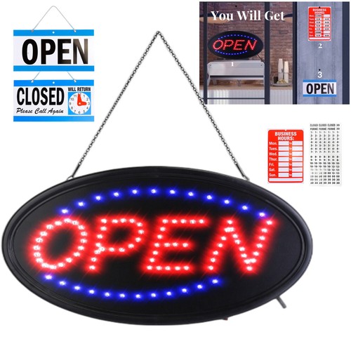 LED Neon Open Sign 18in Electric Lighted Open Sign + Plastic Open&Closed Sign
