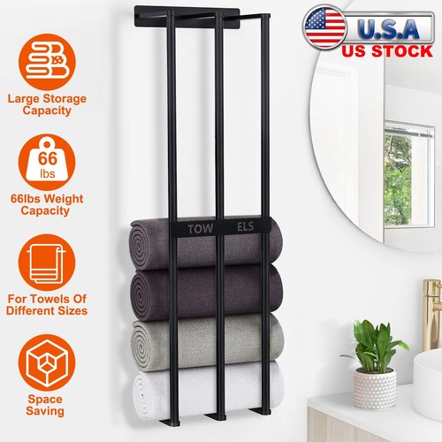 Wall Mounted Rolled Towel Rack Bathroom Towel Shelf Towel Storage Organizer New