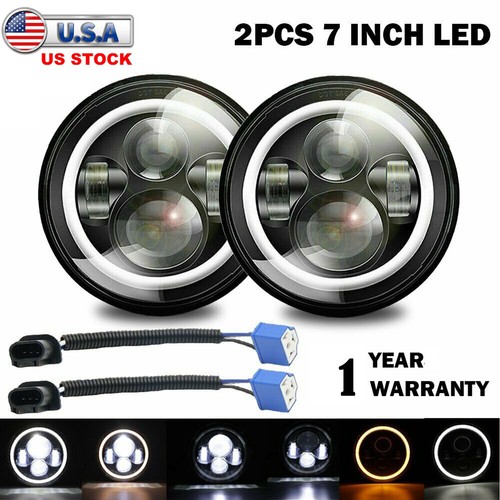 2pcs 7" Round Halo LED Headlights For Jeep Wrangler TJ JK 2007-2014 H/L Beam DRL
