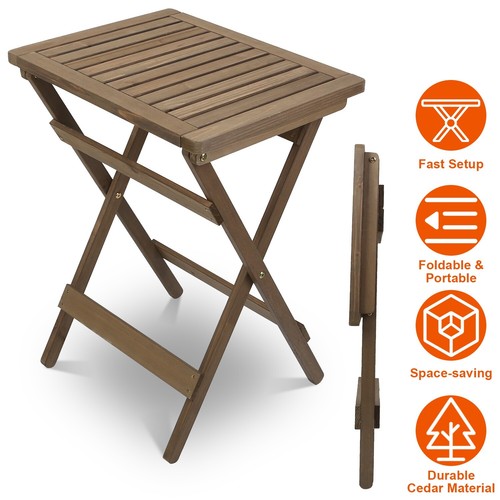 Folding Table Wooden Side Table Garden Patio Outdoor Camping Multipurpose Tray