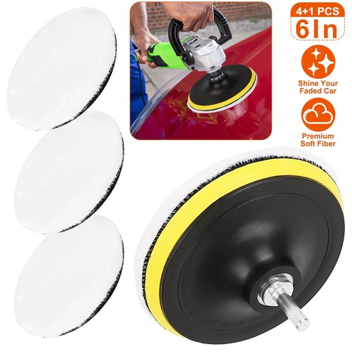 5PCS 6" Buffing Polishing Pads Car Plush Buffing Waxing Wheels Mop Drill Screw