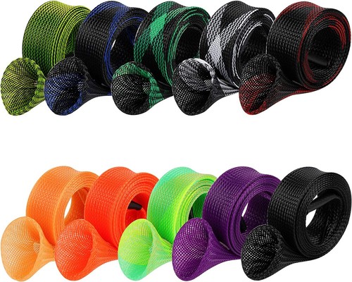 10PCS Fishing Rod Cover Sleeve Braided Mesh Rod Sock Protector Pole Fish Sock