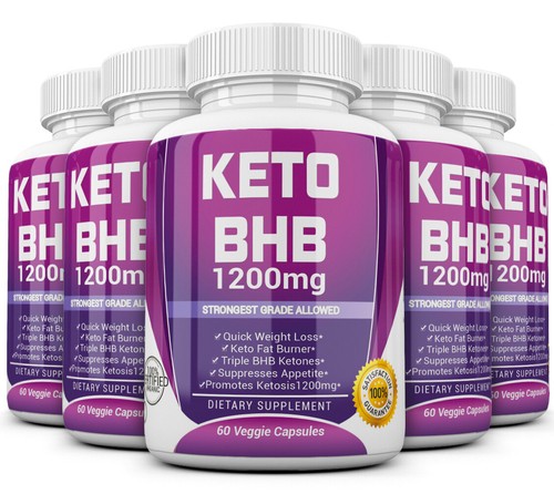 5 X KETO BHB 1200mg PURE Ketone FAT BURNER Weight Loss Diet Pills Ketosis